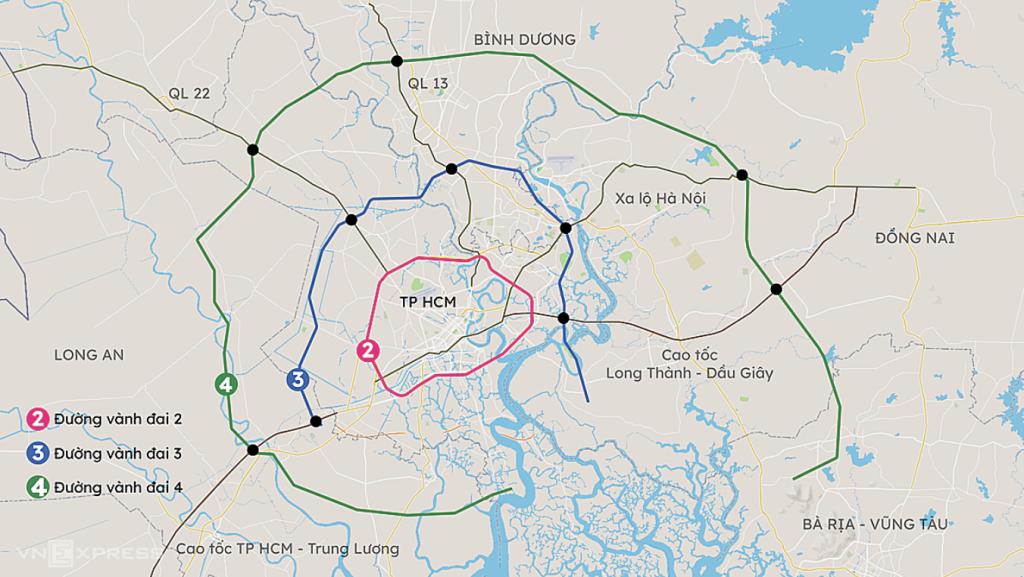 Vành đai 4 thành phố Hồ Chí Minh và các tuyến vành đai 2,3 TP.HCM 