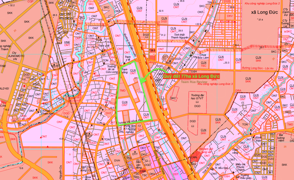 Vị trí quỹ đất 77ha trên bản đồ quy hoạch sử dụng đất huyện Long Thành đến năm 2030